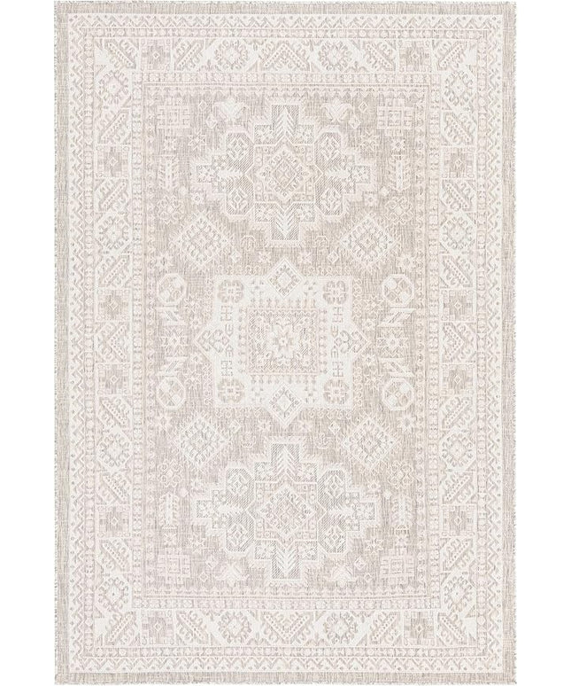 Rugs.com Outdoor Aztec Collection Rug – 6' x 9' Light Gray Flatweave Rug Perfect for Living Rooms, Large Dining Rooms, Open Floorplans