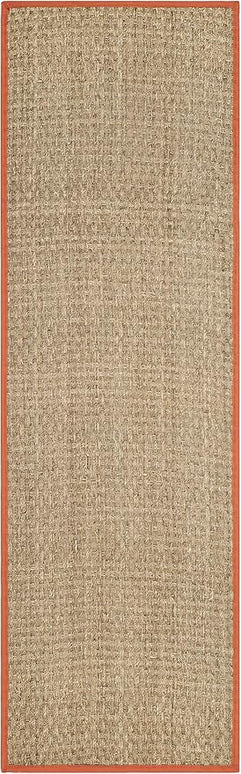 SAFAVIEH Natural Fiber Collection Runner Rug - 2'6" x 6', Natural & Rust, Seagrass, Basketweave Pattern with Border (NF114Y)