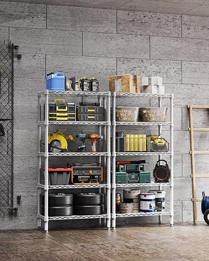 1250 lbs 5 Tier Shelf Metal Storage Shelves Wire Rack Closet Organizers for Garage Kitchen Bathroom Laundry White 11.8" D x 29.5" W x 59.5" H