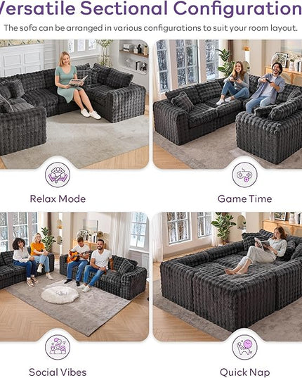 TYBOATLE 135’’ Boneless Slow-Rebound Memory Foam Couch, Cloud Sectional Couches for Living Room w/Upgraded Fabric, Deep Seat Comfy Fluffy U Shaped Modular Sectional Sofa w/Chaise (Grey, 6U)
