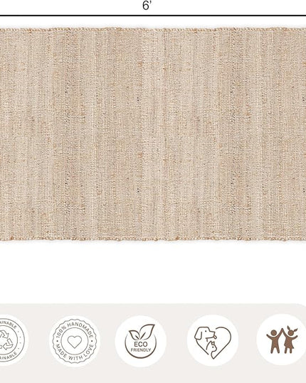 REDEARTH · Jute Cotton Area Rug - 4'x6' Rectangular Rug, Sustainable Handwoven, Non-Shedding, Soft & Durable – Reversible, Neutral Tones for Home Décor in Living Room, Dining Room, Bedroom
