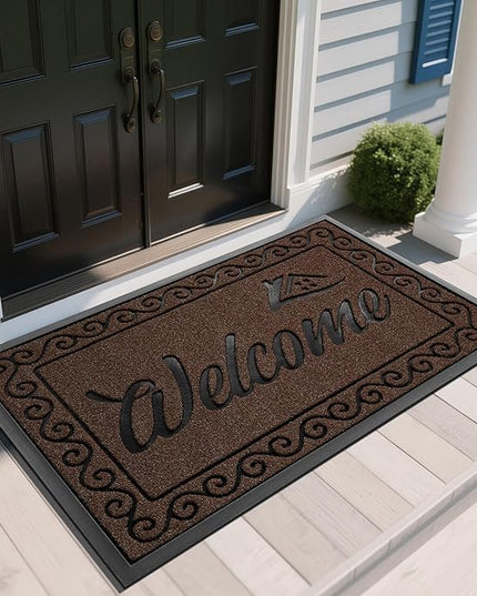 Yimobra Welcome Mat, Heavy Duty Sturdy Door Mats for Home Entrance Outdoor Indoor, Front Doormat for Outside Patio Floor Entry Porch Garage Office, Waterproof, Low Profile, 60 x 36, Coffee
