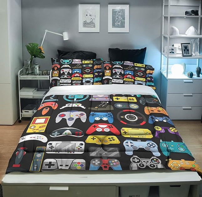 Sunnycitron Gamer Bedding Sets for Boys Teens Twin Size Gaming Comforter Set Kids Game Controller Bed Room Decor,1 Comforter 2Pillowcase