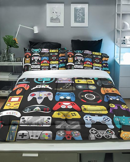 Sunnycitron Gamer Comforter Set for Boys Bedding Gaming Comforter Sets for Boys Gamer Bedding Sets Comforter Sets Full Size Bed Set Teen Room Decor,1 Comforter 2 Pillowcases