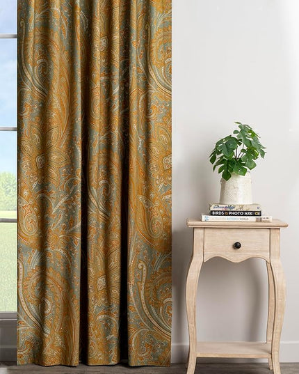 Maison d' Hermine Curtains for Living Room 100% Cotton 108 inch Length Two Panels Light Filtering Curtains for Bedroom Windows with Rod and Loop Pockets (Kashmir Paisley Forest Green, 50" W x 108" L)