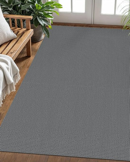 KOZYFLY Boho Rugs for Entryway Rugs 4x6 ft Washable Area Rugs Rubber Backed Living Room Rugs Braided Woven Cotton blend Indoor Outdoor Floor Carpet for Dining Room Living Room Bedroom, Dark Grey