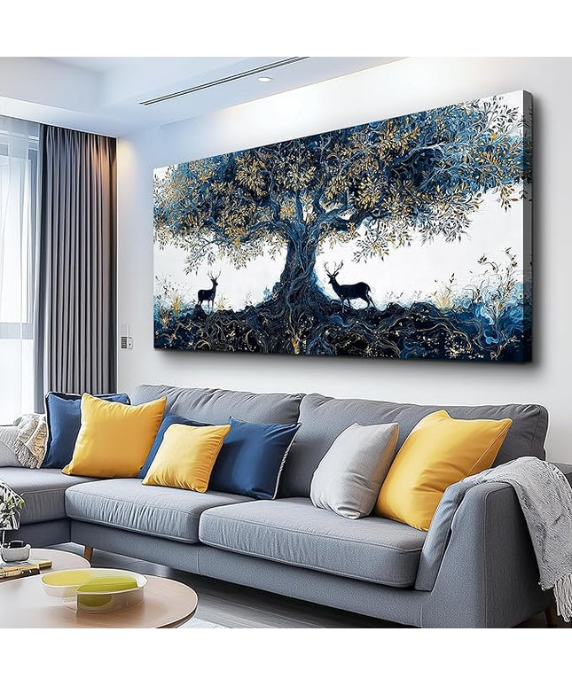 XIGUANGART Large Wall Art for Living Room Inspiration Farmhouse Elk Paintings Tree of Life Canvas Art Prints Pictures Modern Abstract Artwork Wall Decor Bedroom Home Office Posters Decoration 30"X60"