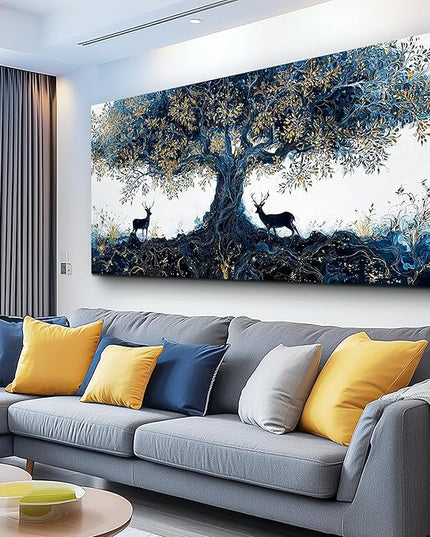 XIGUANGART Large Canvas Wall Art for Living Room Tree of Life Art Prints Inspiration Elk Farmhouse Paintings Pictures Modern Abstract Artwork Wall Decor for Bedroom Home Office Posters Decoration Gift
