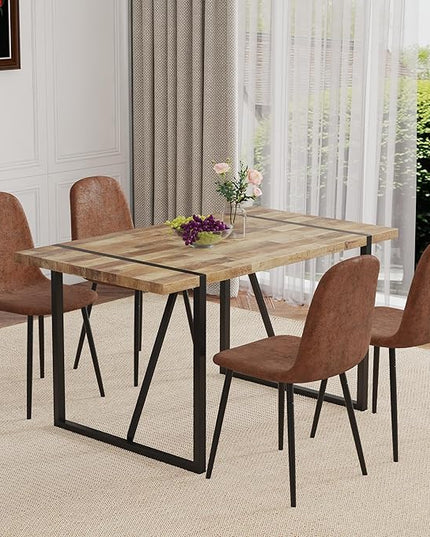 4 Chair Dining Table Set，Dinner Table Set for 4，55'' Kitchen Table and PU Leather Chairs Set of 4, 5 Piece Dining Table Set for Kitchen Dining Room
