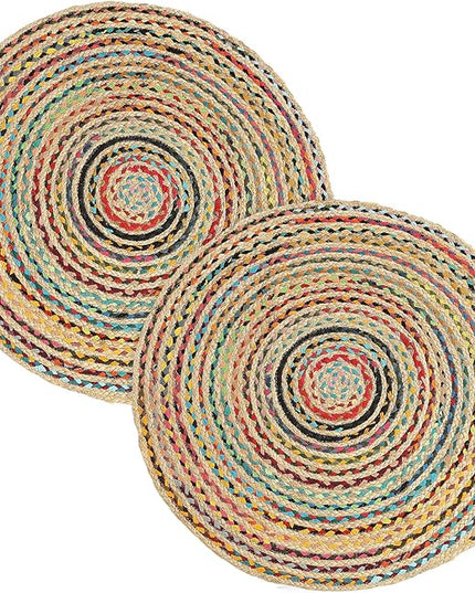 REDEARTH · Jute Cotton Chindi Area Rug - 3' Round Rug, Handwoven, Non-Shedding, Soft & Durable – Multi Tones for Home Décor in Living Room, Dining Room, Bedroom, Set of 2