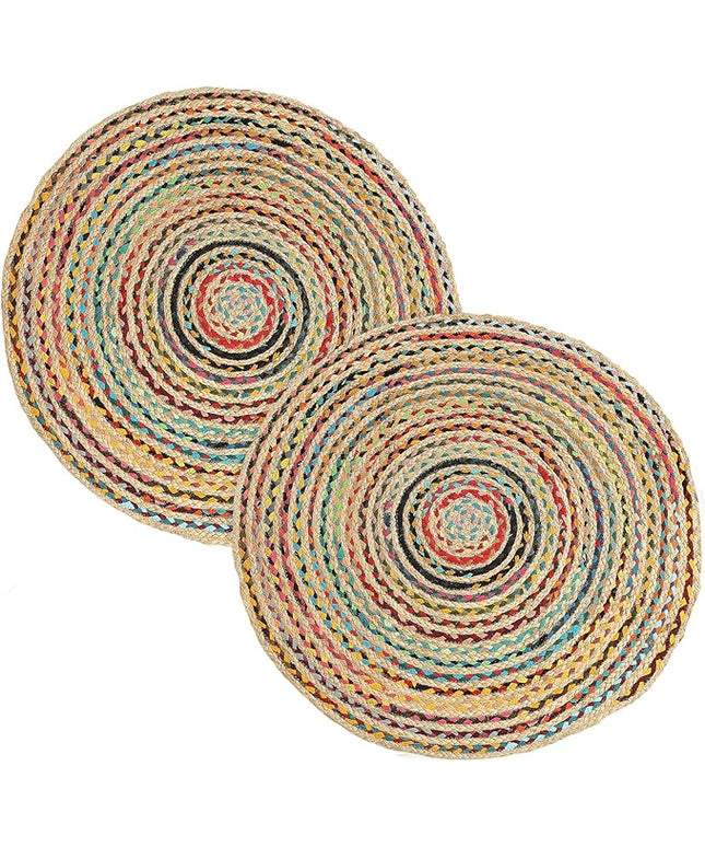 REDEARTH · Jute Cotton Chindi Area Rug - 3' Round Rug, Handwoven, Non-Shedding, Soft & Durable – Multi Tones for Home Décor in Living Room, Dining Room, Bedroom, Set of 2