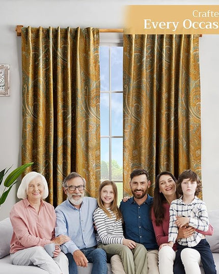Maison d' Hermine Curtains for Living Room 100% Cotton 108 inch Length One Panel Light Filtering Curtains for Bedroom Windows with Rod and Loop Pockets (Kashmir Paisley Forest Green, 50" W x 108" L)