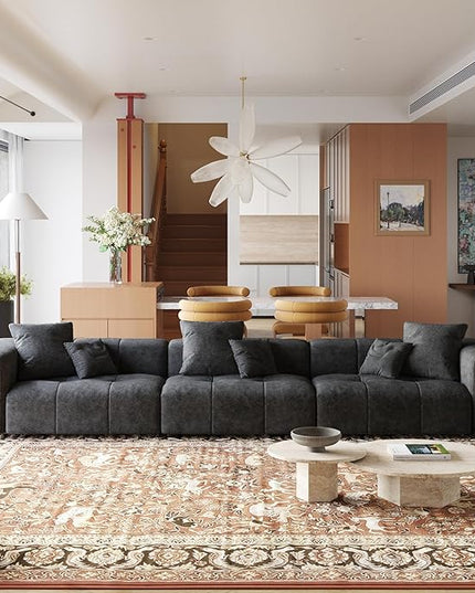 JACH 144 Inch Modular Sofa, Mid Century Modern Extra Deep Corner Seat Couch, 3-Seater Sofas for Living Room, Sectional Couches, Cozy Sofa for Apartment, Living Room (Linen Fabric, Black)