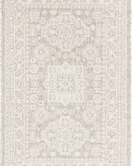 Rugs.com Outdoor Aztec Collection Rug – 3' x 5' Light Gray Flatweave Rug Perfect for Living Rooms, Large Dining Rooms, Open Floorplans