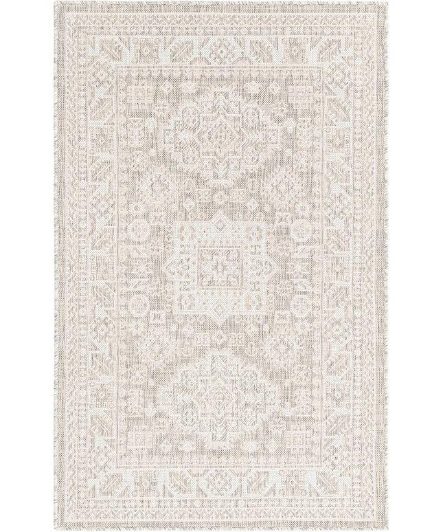 Rugs.com Outdoor Aztec Collection Rug – 3' x 5' Light Gray Flatweave Rug Perfect for Living Rooms, Large Dining Rooms, Open Floorplans
