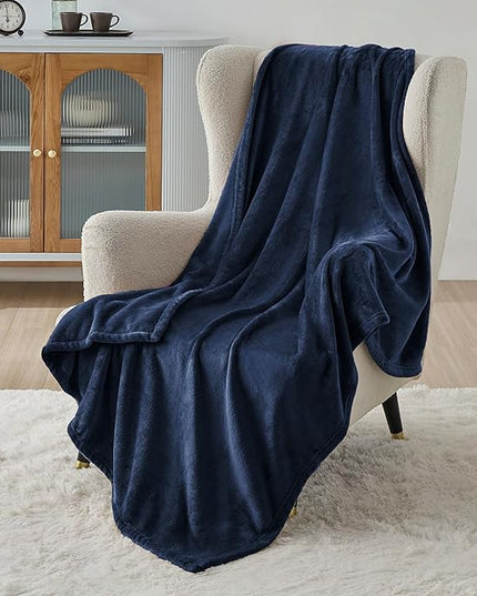Bedsure GentleSoft Fleece Throw XL Blanket Navy - 300GSM Soft Lightweight Plush Cozy Blankets for Bed, Sofa, Couch, Travel, Camping, 50x70 inches