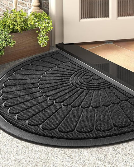 tchdio Door Mat Outdoor Indoor Entrance Doormat-Semicircular Durable Rubber Non Slip Front Door Mat for Outside Inside Entry Entryway Dirt Trapper WelcomeMat for Muddy Paws and Shoes-Black 24”x36”