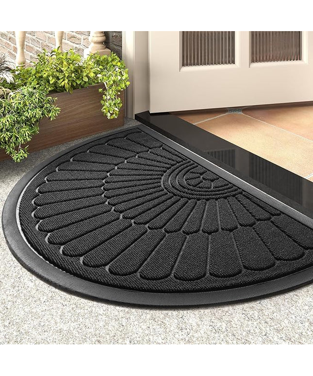 tchdio Door Mat Outdoor Indoor Entrance Doormat-Semicircular Durable Rubber Non Slip Front Door Mat for Outside Inside Entry Entryway Dirt Trapper WelcomeMat for Muddy Paws and Shoes-Black 17”x30”