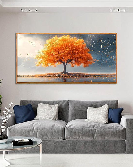 Framed Canvas Wall Art for Living Room Bedroom Office Large Tree of Life Wall Art Orange Tree Fall Landscape Picture Modern Canvas Prints Decor Size 29x59