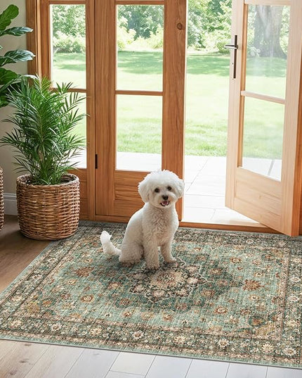 Green Entryway 3x4 Rug - Washable Area Rugs for Kitchen Bathroom Non-Slip Ultra-Thin Indoor Door Mat Indoor Entrance - Stain Resistant Small Throw Carpet (Green, 3X4)