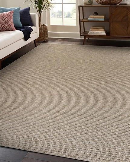 Beverly Rug Non-Slip Modern Rug 6x9 Solid Traditional Rubber Backing Machine Washable Soft Thin Indoor Area Rugs for Living Room Stain Resistant Non Shedding Casual Carpet (6 x 9 Beige)
