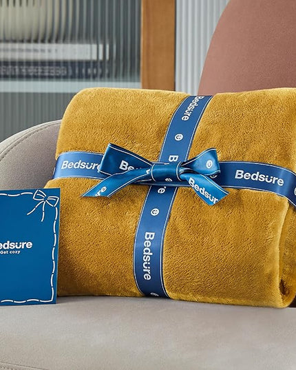 Bedsure Fleece Blanket Queen Blanket Gold Yellow - Bed Blanket Soft Lightweight Plush Fuzzy Cozy Luxury Microfiber, 90x90 inches