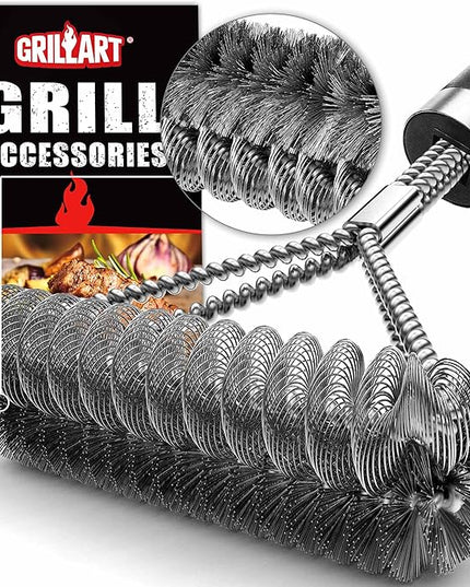 GRILLART Grill Brush [Wire + Helix] Combined BBQ Brush - Safe & Efficient Grill Cleaning Brush - 18" Grill Cleaner Brush Scrubber for Gas/Porcelain/Charbroil Grates – BBQ Accessories Gifts for Men/Dad