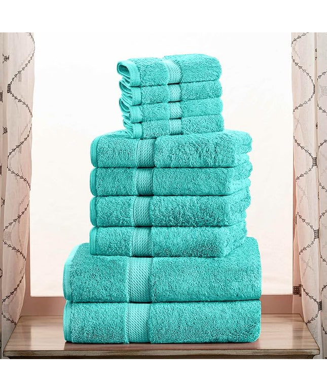 Superior Egyptian Cotton Pile 10 Piece Towel Set, Includes 2 Bath, 4 Hand, 4 Face Towels/Washcloths, Ultra Soft Luxury Towels, Thick Plush Essentials, Guest Bath, Spa, Hotel Bathroom, Turquoise