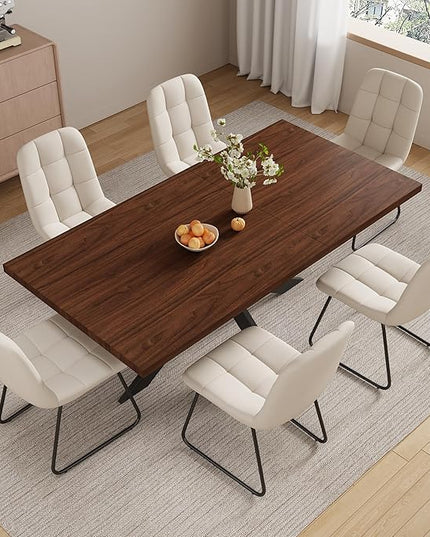 ZckyCine 7-Piece Dining Table Set with 51"-67" Extendable Walnut Wood Table and 6 PU Leather Chairs, Modern Rectangular Kitchen Table Set with Metal Legs, Seats 6, Easy Assembly