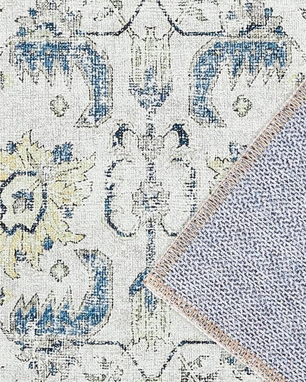 jinchan Kalen Runner Rug 2x5 Washable Hallway Rug Vintage Indoor Thin Retro Floor Cover Distressed Floral Country Lightweight Non Slip Carpet for Entryway Bathroom Kitchen Bedroom Living Room Blue