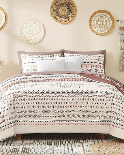 Geniospin King Size Comforter Set- 7 Pieces Boho Bed in a Bag, Western Bedding Set for All Seasons, Reversible Aztec Bedding, Lightweight Comforter Bed Set with Sheets, Pillowcases & Shams