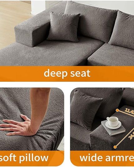 103.54'' Sectional Sofa, Raindrop Velvet Fabric L Shaped Sofa, 4 Seat Modern L Shape Couch with 2 Pillows Right Hand Lounge for Living Room, Office