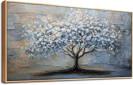 ERQINHUA Wood Framed Abstract Wall Art Office Large Wall Decor Art For Living Room Wall Pictures Blue Grey TreePainting Framed Canvas Artwork Bedroom Dining room Home Decoration Aesthetics 24"X48"