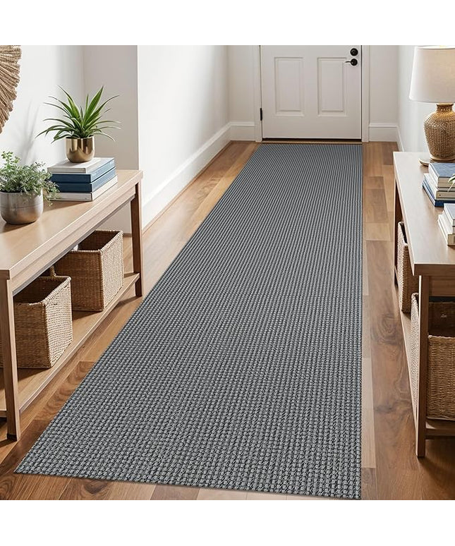 KOZYFLY Runners for Hallways 3x10 ft Washable Kitchen Runner Non Slip Rubber Backed Hallway Rugs Cotton Entryway Runner Rug Floor Carpet for Indoor Hall, Backdoor, Kitchen, Grey/Dark Grey