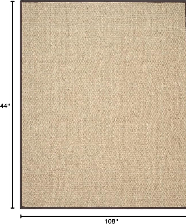 SAFAVIEH Area Rug 9x12 - Natural Fiber Collection - Large - Natural & Dark Brown, Seagrass, Basketweave Pattern with Border (NF114K)