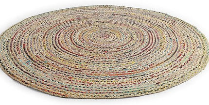 REDEARTH · Jute Cotton Chindi Area Rug - 8' Round Rug, Handwoven, Non-Shedding, Soft & Durable – Multi Tones for Home Décor in Living Room, Dining Room, Bedroom