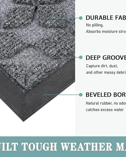 Bulijojo Sturdy Front Entrance Doormats,Durable Heavy Duty Welcome Mat,Thick Absorbent Natural Rubber Non Slip Mat,Easy Clean Entryway Mat 17"x30" Geometric Grey