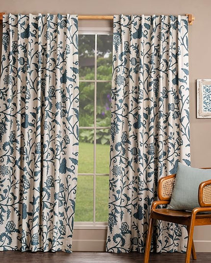 Maison d' Hermine Curtains for living room 100% Cotton 96 inch length Two Panels Light Filtering Curtain for Bedroom Windows with rod and loop Pockets Drapes (Artisan Love Norwegian Blue, 50"W x 96"L)