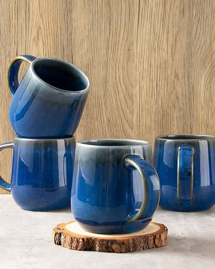 bestone Coffee Mugs Set of 4，15 oz Large Coffee Mugs, Ceramic Mugs with Handles,etc Coffee Mugs, Cups for Coffee Cereal Latte ，Microwave & Dishwasher safe，Dark Blue