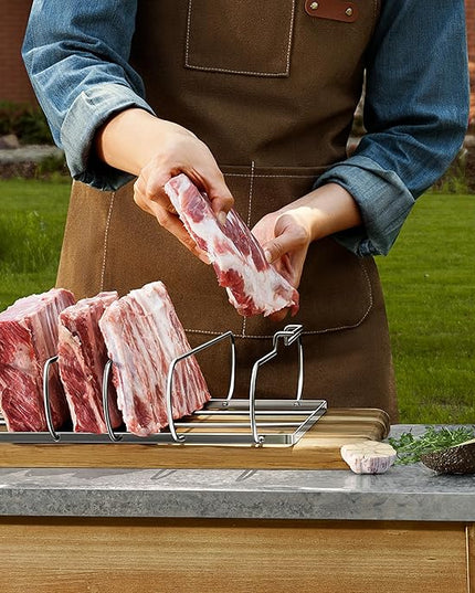 Rib Rack for Smoking & Grilling, Holds up to 4 Full Racks of Ribs, Foldable Design, Fits Large Gas Smoker or Charcoal Grill, Perfect BBQ Accessory, Smoker Accessories, Gifts for Men, Father