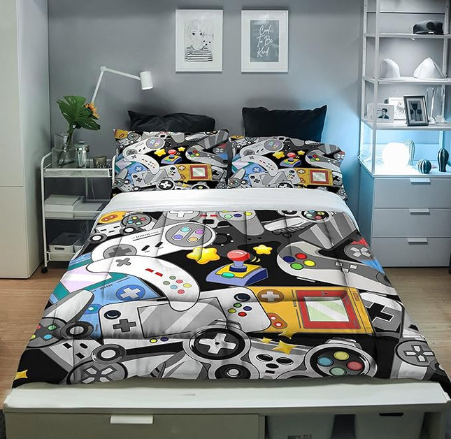 Sunnycitron Gamer Comforter Set for Boys Gaming Bedding Twin Comforter Set Gaming Bed Boys Comforter Set Gamer Room Decor (1 Comforter +2Pillowcase)
