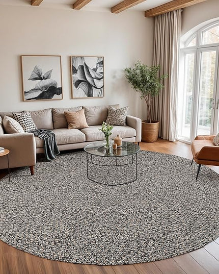 Seasons SE85 Fall Charcoal 4' x 4' Round - Braided Area Rug, Home Decor, Floor Mat or Bedroom Rug - Easy Care, Ideal for High Traffic Areas in Hallway and Living Room - Made in USA