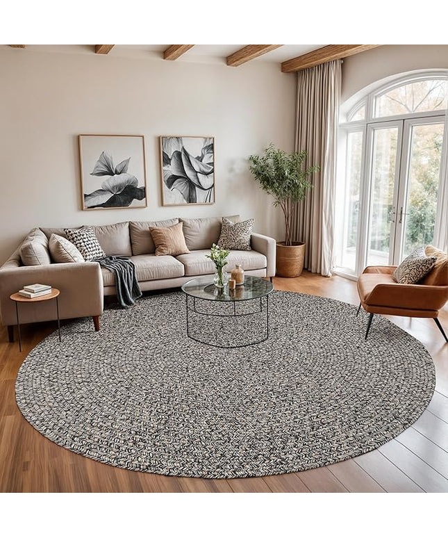 Seasons SE85 Fall Charcoal 8' x 8' Round - Braided Area Rug, Home Decor, Floor Mat or Bedroom Rug - Easy Care, Ideal for High Traffic Areas in Hallway and Living Room - Made in USA