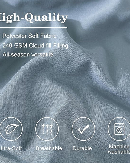 Monbix Queen Comforter Set - 7 Pieces Dusty Blue Bed in a Bag Queen Bedding Sets with Comforters, All Seasons Comforter Bed Set with Sheets, Pillowcases & Shams