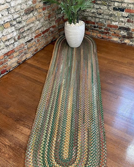 Capel American Heritage Green Multi 2' 0" X 9' 0" Runner Oval Braided Rug