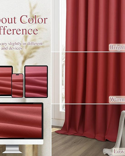 Guken Red Blackout Curtains 102 Inch Length 2 Panels Set for Living Room Bedroom Back Tab Thermal Insulated 100% Black Out Linen Drapes Room Darkening Window Curtains 102 Inches Long