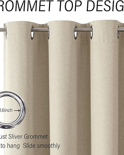 ChrisDowa 100% Blackout Natural Solid Solid Curtains 72 Inches Long 2 Panels for Bedroom Living Room,Farmhouse Room Darkening Thermal Insulated Soundproof Grommet Top Window Treatment Drapes,52x72