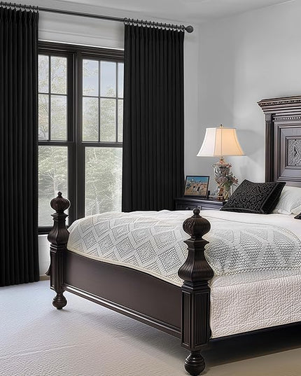 Floor to Ceiling Black Linen Curtains 102 Inches Long for Dining Room 2 Panels Set, Full Blackout Pinch Pleated Thermal Heat Reducing Drapes with Hooks for 100-102 Inch Large Window Double Layer Burg