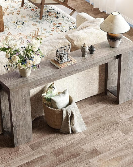 LITTLE TREE 70.9-Inch Long Entryway Table, Farmhouse Sofa Console Table for Living Room, Entryway, Hallway, Grey