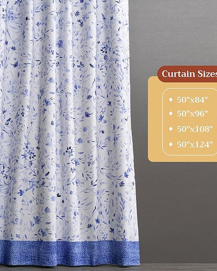 Maison d' Hermine Curtains for Living Room 100% Cotton 124 inch Length One Panel Light Filtering Curtains for Bedroom Windows with Rod and Loop Pockets Drapes (Summer Blues, 50" W x 124" L)